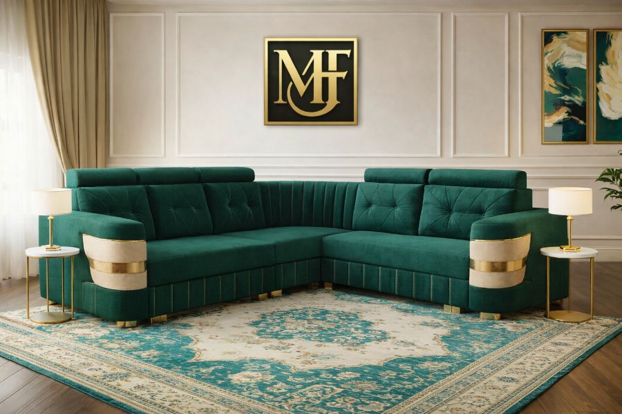 Buy MF Royal Emerald L-Shape Sofa – Premium Teak Furniture by Modern Home Furnishings