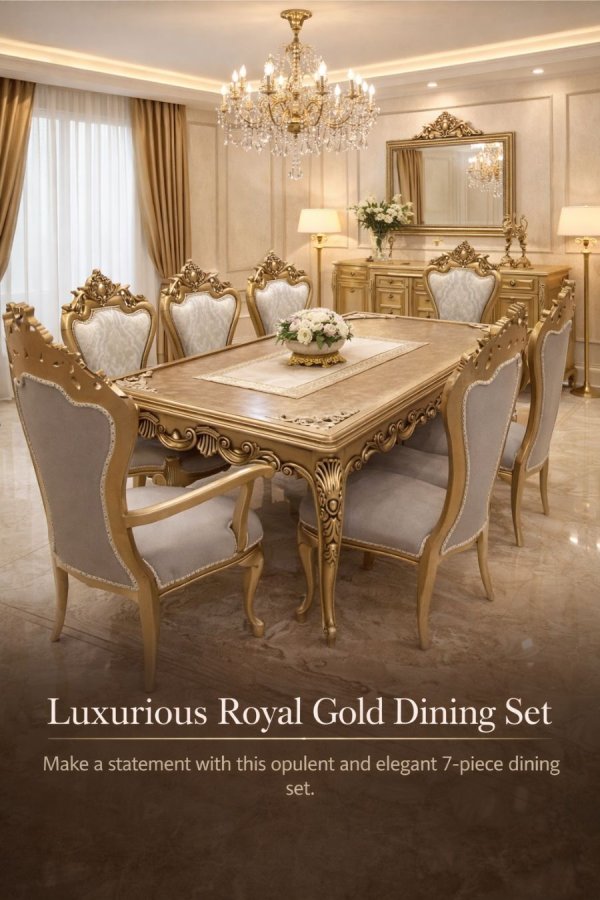 Buy Luxury Royal Gold 6-Seater Dining Set – Premium Teak Furniture by Modern Home Furnishings