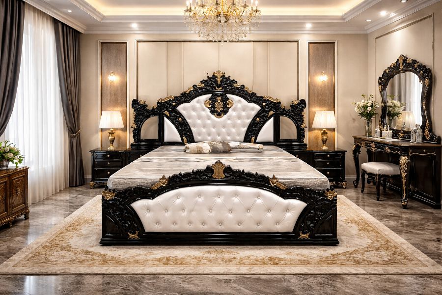 Buy Royal teakwood bed black gold – Premium Teak Furniture by Modern Home Furnishings