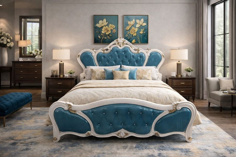 Buy Luxury Upholstered Designer Bed – Premium Teak Furniture by Modern Home Furnishings