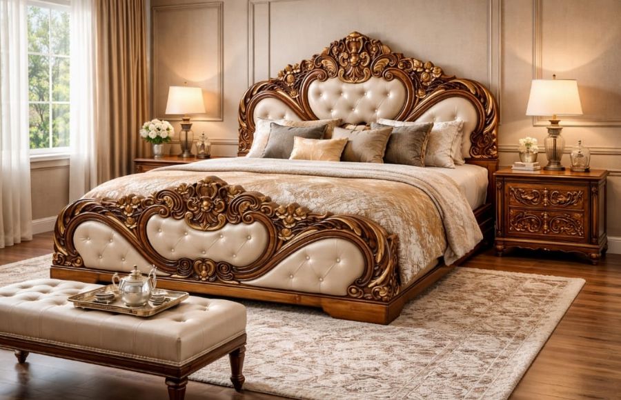 Buy Luxury Royal Bed -Shegun – Premium Teak Furniture by Modern Home Furnishings